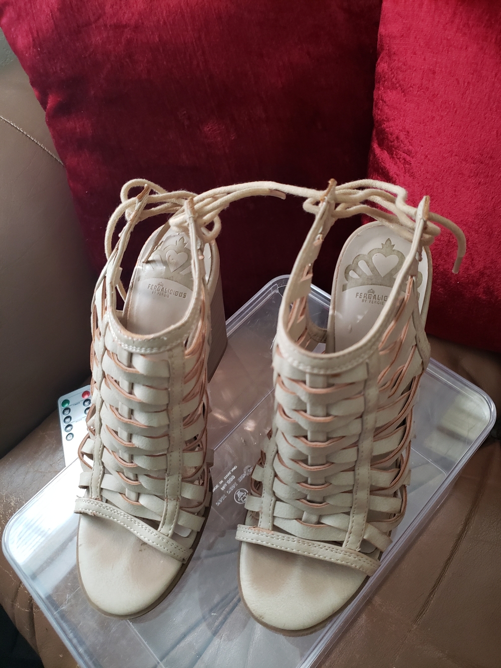 Beige Lace-Up Woven Gladiator Heels - Women's Sandals - Picture 4 of 9